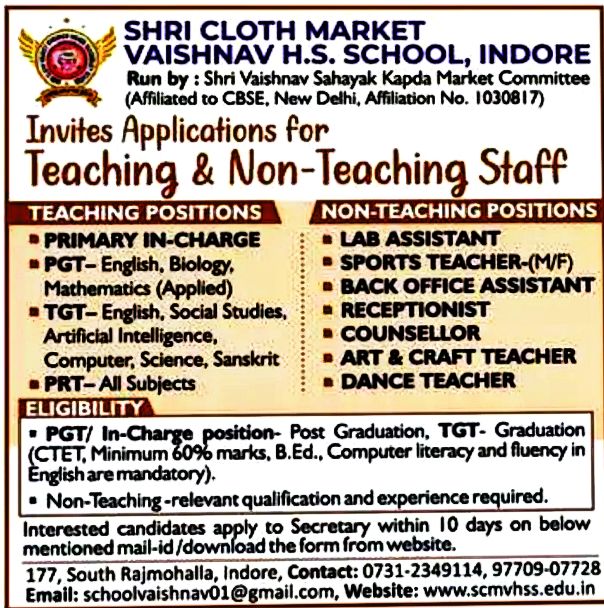 school teacher jobs in indore